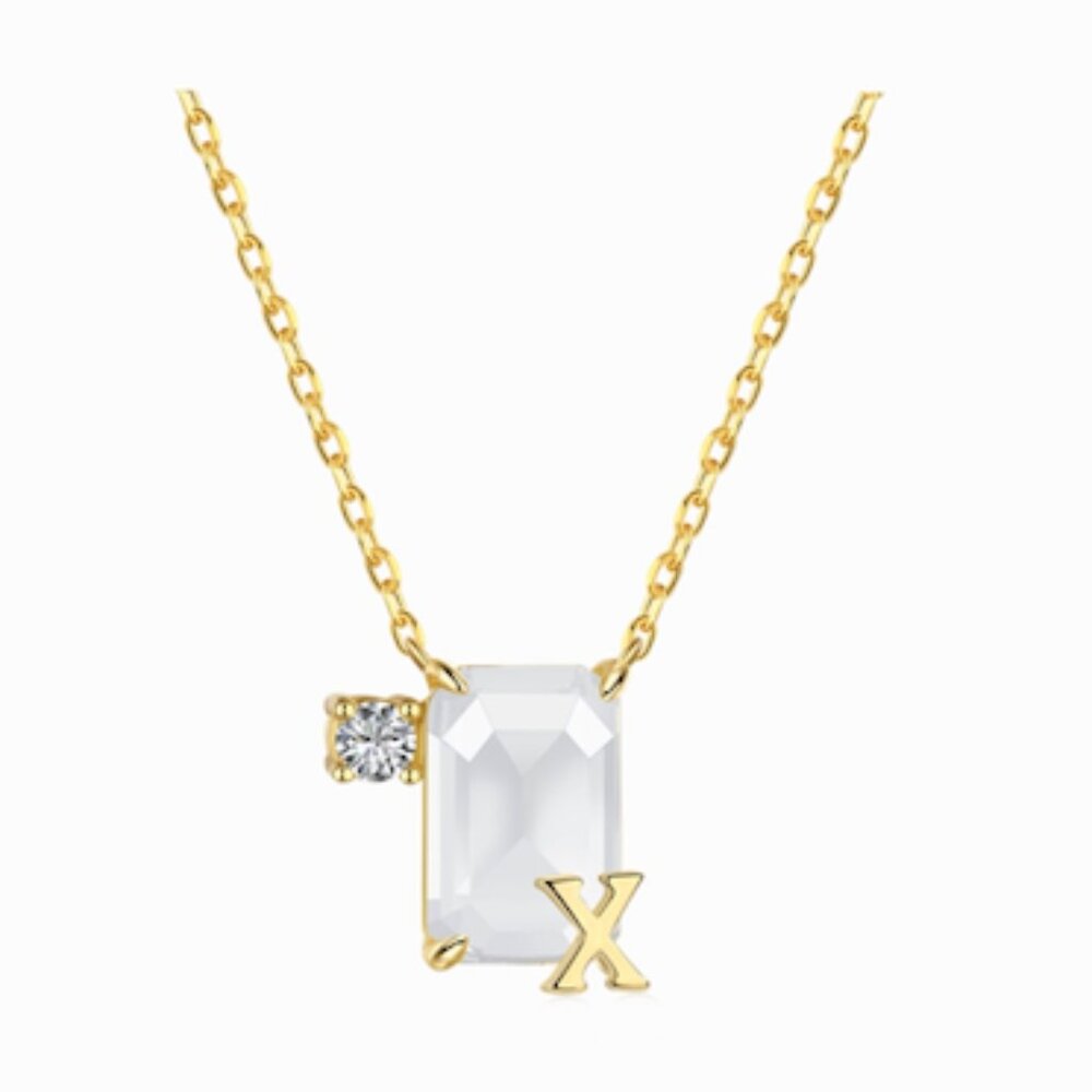 Luxurious necklace with 2 stone pendant-Letter "X"